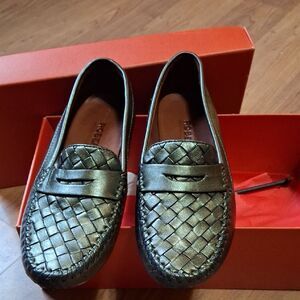 Robert Zur Shimmering Silver Woven Loafers